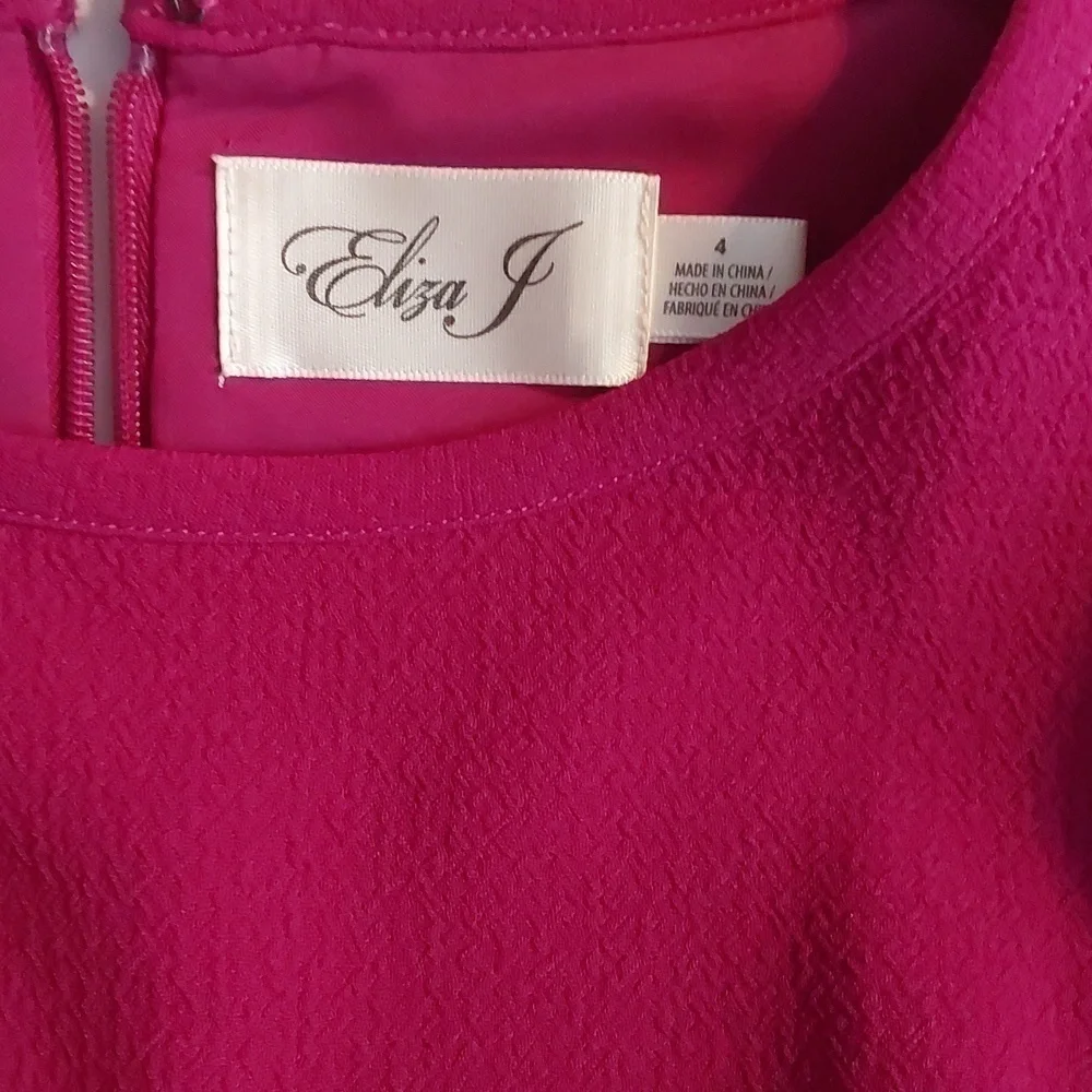 Eliza J |Womens Fuschia Bright Pink Midi Dress Flare Sleeves Fun & Flirty Sz.4 - Picture 8 of 9